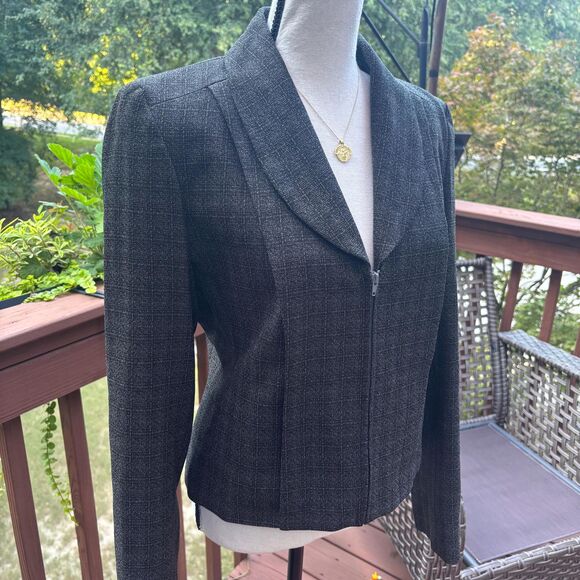 Vintage 1990s Harve Benard Blazer | Gray Zip Up Minimalist Workwear Size 8 - Picture 8 of 14